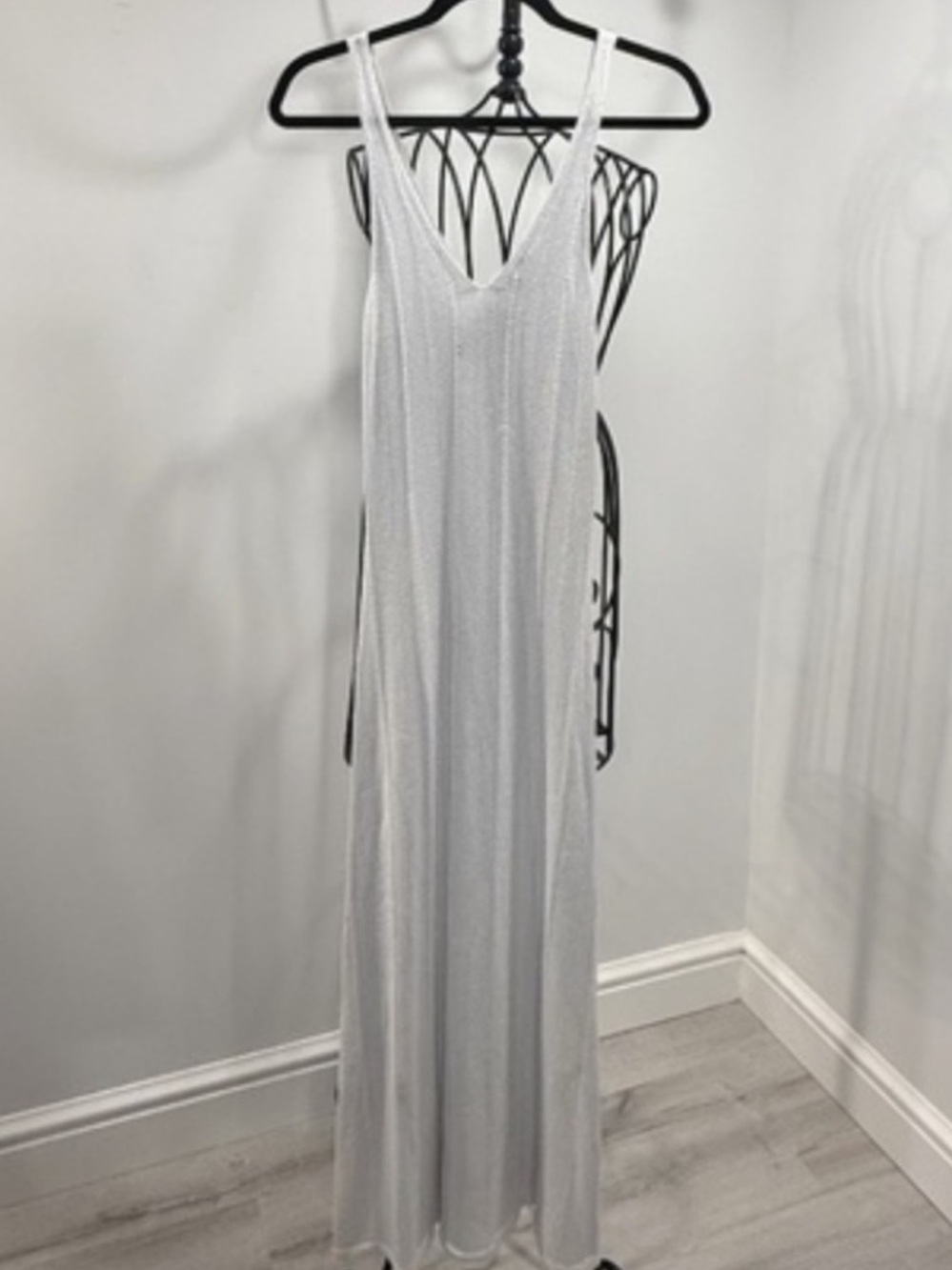 NWT Silver Metallic V-Neck Sleeveless Maxi Dress - Hunter & Brown